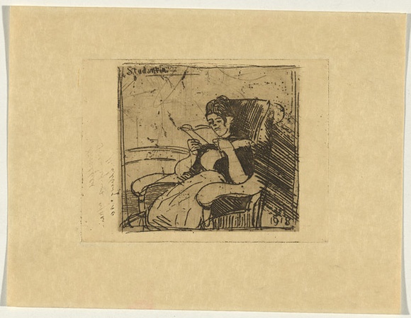 Artist: b'Hirschfeld Mack, Ludwig.' | Title: b'Girl student.' | Date: 1918 | Technique: b'etching, printed in black ink, from one plate' Artist: b'Hirschfeld Mack, Ludwig.' | Title: b'Girl student.' | Date: 1918 | Technique: b'etching, printed in black ink, from one plate'