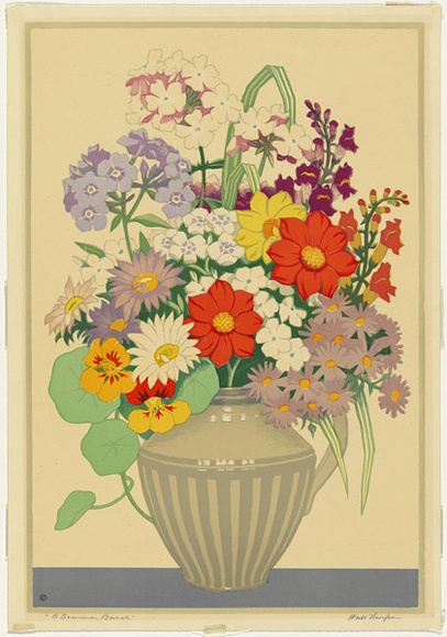 Artist: b'Thorpe, Hall.' | Title: b'A summer bunch' | Date: c.1926 | Technique: b'woodcut, printed in colour, from multiple blocks' Artist: b'Thorpe, Hall.' | Title: b'A summer bunch' | Date: c.1926 | Technique: b'woodcut, printed in colour, from multiple blocks'