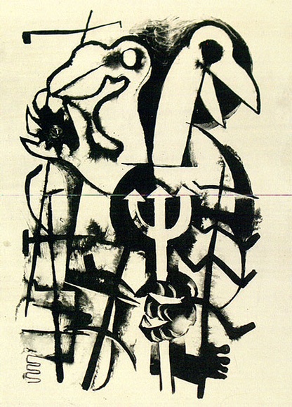 Artist: b'French, Len.' | Title: b'(The albatrosses).' | Date: (1955) | Technique: b'lithograph, printed in black ink, from one plate' | Copyright: b'\xc2\xa9 Leonard French. Licensed by VISCOPY, Australia' Artist: b'French, Len.' | Title: b'(The albatrosses).' | Date: (1955) | Technique: b'lithograph, printed in black ink, from one plate' | Copyright: b'\xc2\xa9 Leonard French. Licensed by VISCOPY, Australia'