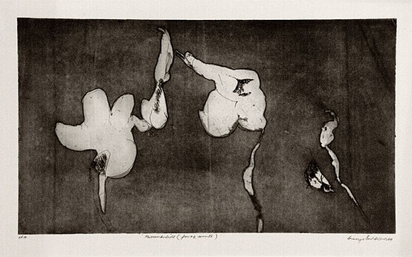 Artist: b'BALDESSIN, George' | Title: b'Funambulists (foot and mouth).' | Date: 1964 | Technique: b'etching and aquatint, printed in black ink, from one plate' Artist: b'BALDESSIN, George' | Title: b'Funambulists (foot and mouth).' | Date: 1964 | Technique: b'etching and aquatint, printed in black ink, from one plate'