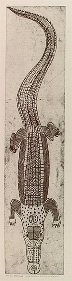 Artist: b'Wuribudiwi, John Wilson.' | Title: b'Yirikipayi' | Date: 1996, June | Technique: b'etching, printed in black ink, from one plate' Artist: b'Wuribudiwi, John Wilson.' | Title: b'Yirikipayi' | Date: 1996, June | Technique: b'etching, printed in black ink, from one plate'