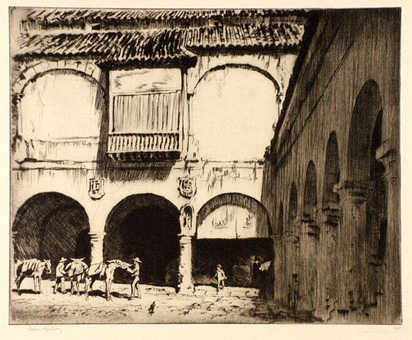 Artist: b'LINDSAY, Lionel' | Title: b'The Moorish market, Granada' | Date: 1926 | Technique: b'drypoint, printed in brown ink, from one plate' | Copyright: b'Courtesy of the National Library of Australia' Artist: b'LINDSAY, Lionel' | Title: b'The Moorish market, Granada' | Date: 1926 | Technique: b'drypoint, printed in brown ink, from one plate' | Copyright: b'Courtesy of the National Library of Australia'