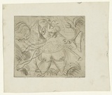 Artist: b'BOYD, Arthur' | Title: b'Figure with eyes and ram.' | Date: (1962-63) | Technique: b'drypoint, printed in black ink, from one plate' | Copyright: b'Reproduced with permission of Bundanon Trust'