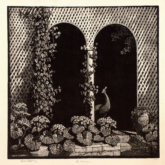 Artist: b'LINDSAY, Lionel' | Title: b'The arbour' | Date: 1939 | Technique: b'wood-engraving, printed in black ink, from one block touched with ink' | Copyright: b'Courtesy of the National Library of Australia' Artist: b'LINDSAY, Lionel' | Title: b'The arbour' | Date: 1939 | Technique: b'wood-engraving, printed in black ink, from one block touched with ink' | Copyright: b'Courtesy of the National Library of Australia'