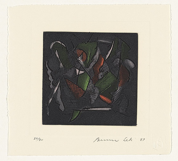 Title: b'not titled [limited edition abstract etching and aquatint]' | Date: 1987 | Technique: b'etching and aquatint, printed in colour, from multiple plates'