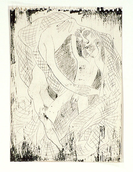 Artist: b'Gleeson, James.' | Title: b'(Two twisted figures with a net)' | Date: c.1967 | Technique: b'monotype, printed in black ink, from one plate' Artist: b'Gleeson, James.' | Title: b'(Two twisted figures with a net)' | Date: c.1967 | Technique: b'monotype, printed in black ink, from one plate'