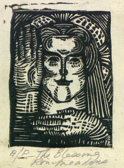 Artist: b'Meadows, Ron.' | Title: b'The blessing' | Date: c.1933 | Technique: b'linocut, printed in black ink, from one block' Artist: b'Meadows, Ron.' | Title: b'The blessing' | Date: c.1933 | Technique: b'linocut, printed in black ink, from one block'