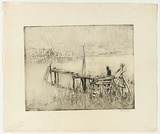 Artist: b'Long, Sydney.' | Title: b'The Old landing jetty, Hawksbury' | Date: 1928, before | Technique: b'line-etching, printed in black ink with plate-tone, from one plate' | Copyright: b'Reproduced with the kind permission of the Ophthalmic Research Institute of Australia'
