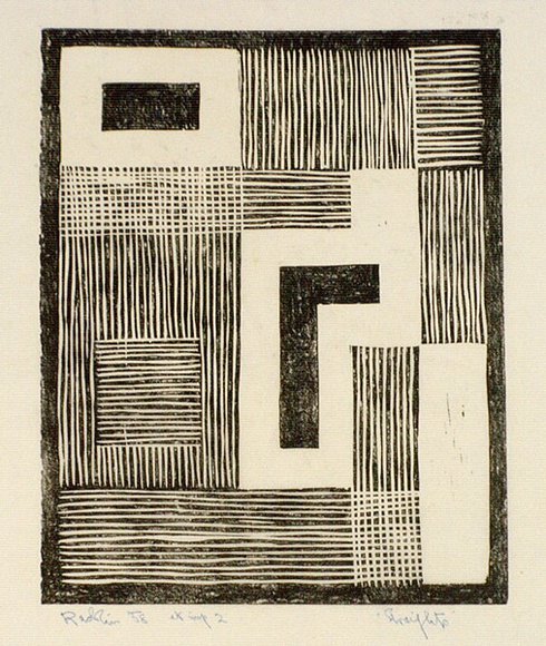 Artist: b'Hawkins, Weaver.' | Title: b'Straights 2' | Date: 1958 | Technique: b'linocut, printed in black ink, from one block' | Copyright: b'The Estate of H.F Weaver Hawkins' Artist: b'Hawkins, Weaver.' | Title: b'Straights 2' | Date: 1958 | Technique: b'linocut, printed in black ink, from one block' | Copyright: b'The Estate of H.F Weaver Hawkins'