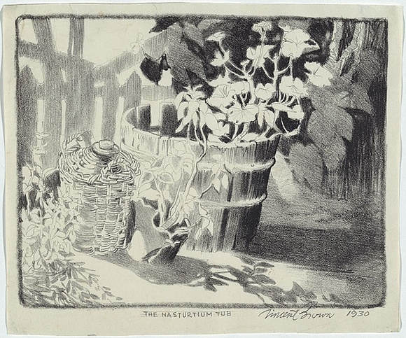 Artist: b'Brown, Vincent.' | Title: b'The nasturtium tub.' | Date: 1930 | Technique: b'lithograph, printed in black ink, from one zinc plate' Artist: b'Brown, Vincent.' | Title: b'The nasturtium tub.' | Date: 1930 | Technique: b'lithograph, printed in black ink, from one zinc plate'
