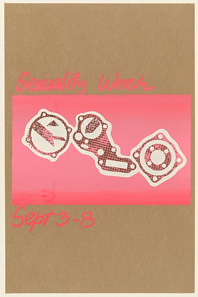 Artist: b'UNKNOWN (UNIVERSITY OF QUEENSLAND STUDENT WORKSHOP)' | Title: b'Sexuality week: Sept 3 - 8' | Date: c.1980 | Technique: b'screenprint, printed in colour, from multiple stencils' Artist: b'UNKNOWN (UNIVERSITY OF QUEENSLAND STUDENT WORKSHOP)' | Title: b'Sexuality week: Sept 3 - 8' | Date: c.1980 | Technique: b'screenprint, printed in colour, from multiple stencils'