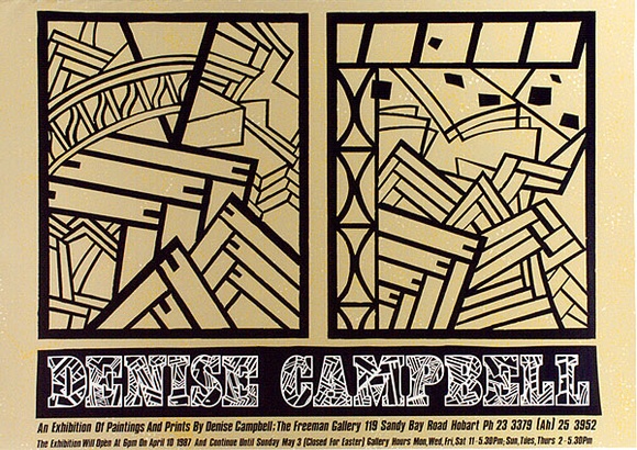 Artist: b'ARNOLD, Raymond' | Title: b'Denise Campbell - An exhibition of paintings and prints.' | Date: 1986-87 | Technique: b'screenprint, printed in colour, from three stencils' Artist: b'ARNOLD, Raymond' | Title: b'Denise Campbell - An exhibition of paintings and prints.' | Date: 1986-87 | Technique: b'screenprint, printed in colour, from three stencils'