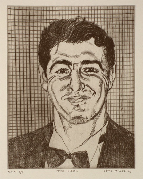 Artist: b'Miller, Lewis.' | Title: b'Peter Martin' | Date: 1994 | Technique: b'etching, hardground, softground, printed in black ink with plate-tone, from one plate' | Copyright: b'\xc2\xa9 Lewis Miller. Licensed by VISCOPY, Australia' Artist: b'Miller, Lewis.' | Title: b'Peter Martin' | Date: 1994 | Technique: b'etching, hardground, softground, printed in black ink with plate-tone, from one plate' | Copyright: b'\xc2\xa9 Lewis Miller. Licensed by VISCOPY, Australia'