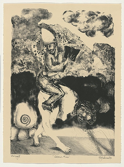 Artist: b'Gimour, Geoff.' | Title: b'Collossus miner' | Date: 1987 | Technique: b'lithograph, printed in black ink, from one stone' Artist: b'Gimour, Geoff.' | Title: b'Collossus miner' | Date: 1987 | Technique: b'lithograph, printed in black ink, from one stone'