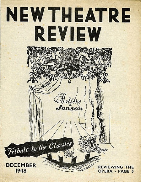 Title: b'New theatre review: December 1948' | Date: November 1948 | Technique: b'linocut, printed in black ink, from one block; letterpress text' Title: b'New theatre review: December 1948' | Date: November 1948 | Technique: b'linocut, printed in black ink, from one block; letterpress text'