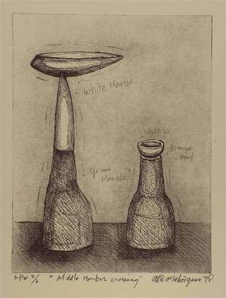 Artist: b'Makigawa, Akio.' | Title: b'Middle harbour crossing' | Date: 1998, May - June | Technique: b'etching, printed in black ink, from one plate' Artist: b'Makigawa, Akio.' | Title: b'Middle harbour crossing' | Date: 1998, May - June | Technique: b'etching, printed in black ink, from one plate'