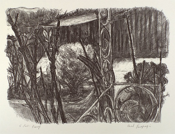 Artist: b'Laspargis, Paul.' | Title: b'The verandah' | Date: 1986, July | Technique: b'lithograph, printed in black ink, from one stone' Artist: b'Laspargis, Paul.' | Title: b'The verandah' | Date: 1986, July | Technique: b'lithograph, printed in black ink, from one stone'