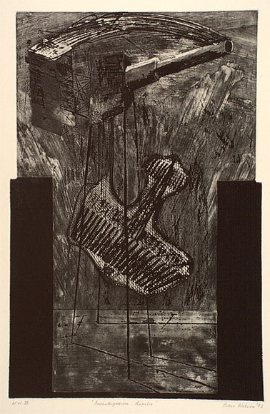 Artist: b'Wilson, Peter.' | Title: b'Investigation limbo' | Date: 1992, July | Technique: b'etching, printed in black in, from one plate' Artist: b'Wilson, Peter.' | Title: b'Investigation limbo' | Date: 1992, July | Technique: b'etching, printed in black in, from one plate'