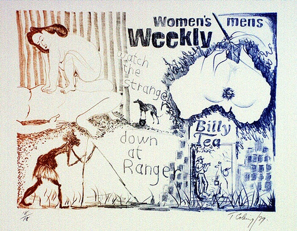 Artist: b'COLEING, Tony' | Title: b'Watch the stranger down at Ranger.' | Date: 1979 | Technique: b'lithograph, printed in blended colour, from one zinc plate' Artist: b'COLEING, Tony' | Title: b'Watch the stranger down at Ranger.' | Date: 1979 | Technique: b'lithograph, printed in blended colour, from one zinc plate'