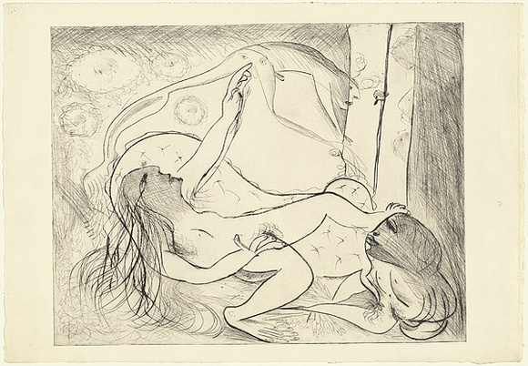 Artist: b'BOYD, Arthur' | Title: b'Danae on a couch with open window.' | Date: (1968-69) | Technique: b'drypoint, printed in black ink, from one plate' | Copyright: b'Reproduced with permission of Bundanon Trust' Artist: b'BOYD, Arthur' | Title: b'Danae on a couch with open window.' | Date: (1968-69) | Technique: b'drypoint, printed in black ink, from one plate' | Copyright: b'Reproduced with permission of Bundanon Trust'