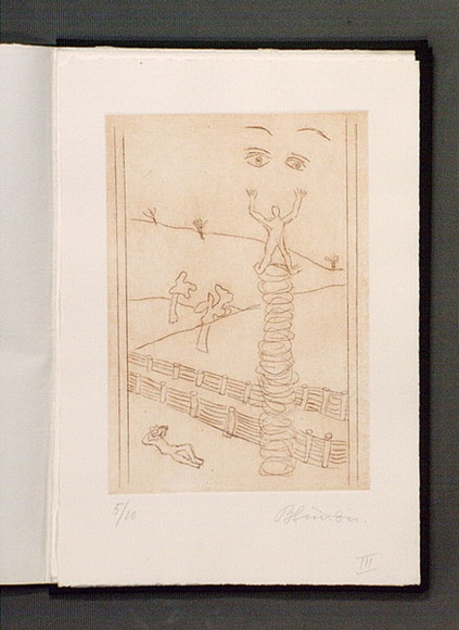 Artist: b'Simon, Bruno.' | Title: b'Tatura dreams III.' | Date: 1941-87 | Technique: b'photo-etching, printed in brown ink with plate-tone, from one zinc plate' Artist: b'Simon, Bruno.' | Title: b'Tatura dreams III.' | Date: 1941-87 | Technique: b'photo-etching, printed in brown ink with plate-tone, from one zinc plate'
