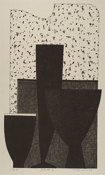 Artist: b'Lincoln, Kevin.' | Title: b'Palette 2' | Date: 1989 | Technique: b'lithograph, printed in black ink, from one stone' Artist: b'Lincoln, Kevin.' | Title: b'Palette 2' | Date: 1989 | Technique: b'lithograph, printed in black ink, from one stone'