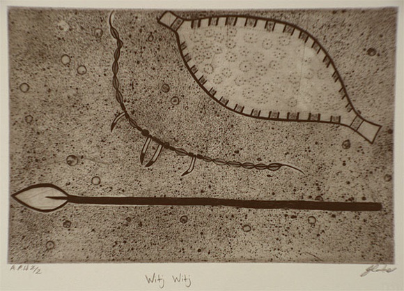 Artist: b'Carter, Jimealie Joyce.' | Title: b'Witj witj' | Date: 1999, April | Technique: b'etching, printed in black ink, from one plate' Artist: b'Carter, Jimealie Joyce.' | Title: b'Witj witj' | Date: 1999, April | Technique: b'etching, printed in black ink, from one plate'