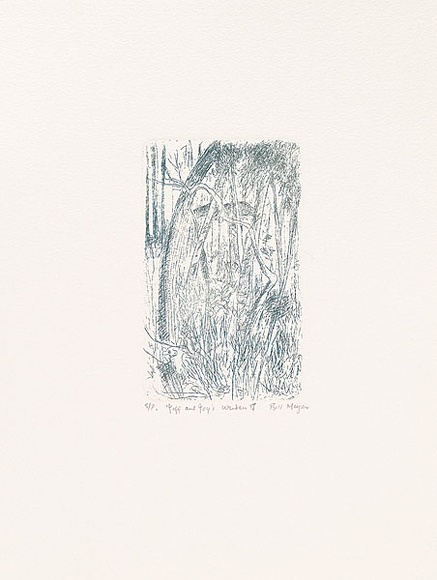 Artist: b'MEYER, Bill' | Title: bJeff and Joy's window II | Date: 1992 | Technique: b'etching, printed in dark green-black charbonnel, from one zinc plate' | Copyright: b'\xc2\xa9 Bill Meyer' Artist: b'MEYER, Bill' | Title: bJeff and Joy's window II | Date: 1992 | Technique: b'etching, printed in dark green-black charbonnel, from one zinc plate' | Copyright: b'\xc2\xa9 Bill Meyer'