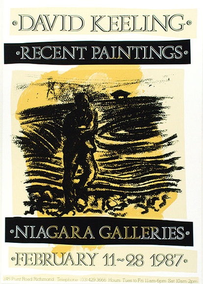 Artist: b'ARNOLD, Raymond' | Title: b'David Keeling recent paintings, Niagara Galleries, Melbourne.' | Date: 1987 | Technique: b'screenprint, printed in colour, from three stencils' Artist: b'ARNOLD, Raymond' | Title: b'David Keeling recent paintings, Niagara Galleries, Melbourne.' | Date: 1987 | Technique: b'screenprint, printed in colour, from three stencils'