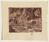 Artist: b'Eddy, George.' | Title: b'not titled [landscape with people by a river].' | Date: c.1960 | Technique: b'etching and aquatint, printed in red ink, from one plate'