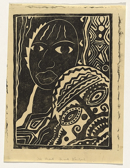 Artist: b'Weitzel, Frank.' | Title: b'The mask' | Date: c.1930 | Technique: b'linocut, printed in black ink, from one block' Artist: b'Weitzel, Frank.' | Title: b'The mask' | Date: c.1930 | Technique: b'linocut, printed in black ink, from one block'