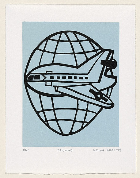 Artist: b'Bolch, Ursula.' | Title: b'Tailwind' | Date: 1999 | Technique: b'linocut, printed in colour, from two blocks' Artist: b'Bolch, Ursula.' | Title: b'Tailwind' | Date: 1999 | Technique: b'linocut, printed in colour, from two blocks'