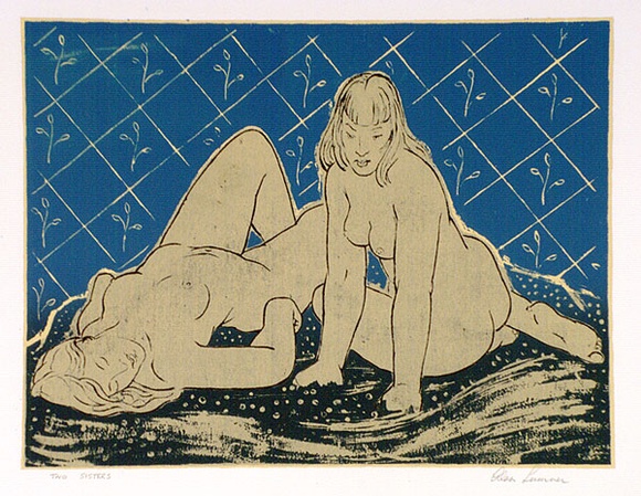 Artist: b'Sumner, Alan.' | Title: b'Two Sisters' | Date: c.1947 | Technique: b'screenprint, printed in colour, from four stencils' Artist: b'Sumner, Alan.' | Title: b'Two Sisters' | Date: c.1947 | Technique: b'screenprint, printed in colour, from four stencils'