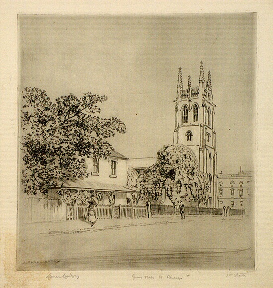 Artist: b'LINDSAY, Lionel' | Title: bSt Philip's church, Sydney | Date: 1919 | Technique: b'etching and drypoint, printed in black ink with plate-tone, from one plate' | Copyright: b'Courtesy of the National Library of Australia' Artist: b'LINDSAY, Lionel' | Title: bSt Philip's church, Sydney | Date: 1919 | Technique: b'etching and drypoint, printed in black ink with plate-tone, from one plate' | Copyright: b'Courtesy of the National Library of Australia'
