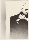 Artist: NUROK, | Title: not titled [brown portrait 2]. | Date: 2001 | Technique: stencil, printed in brown ink, from one stencil