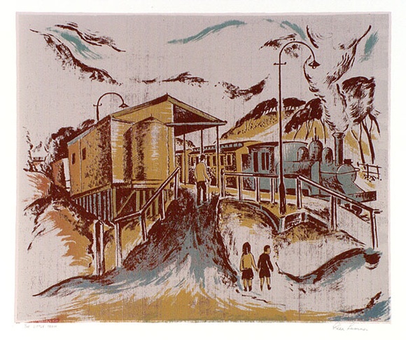 Artist: b'Sumner, Alan.' | Title: b'The little train' | Date: 1948 | Technique: b'screenprint, printed in colour, from four stencils' Artist: b'Sumner, Alan.' | Title: b'The little train' | Date: 1948 | Technique: b'screenprint, printed in colour, from four stencils'