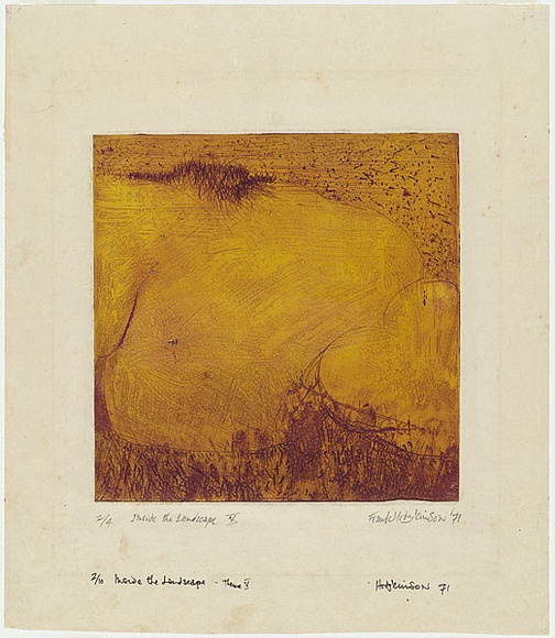 Artist: b'Hodgkinson, Frank.' | Title: b'Inside the landscape V' | Date: 1971 | Technique: b'hardground, deep etch, printed in colour the oil viscosity technique, from one plate' Artist: b'Hodgkinson, Frank.' | Title: b'Inside the landscape V' | Date: 1971 | Technique: b'hardground, deep etch, printed in colour the oil viscosity technique, from one plate'