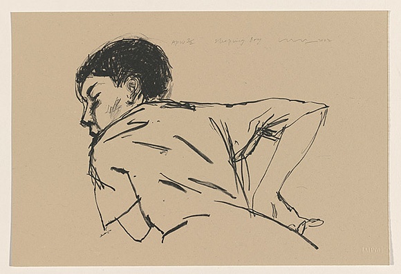 Artist: b'Lincoln, Kevin.' | Title: b'Sleeping boy' | Date: 2002, April | Technique: b'drypoint, printed in black ink, from one plate' Artist: b'Lincoln, Kevin.' | Title: b'Sleeping boy' | Date: 2002, April | Technique: b'drypoint, printed in black ink, from one plate'
