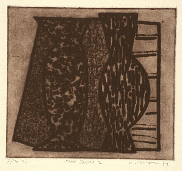 Artist: b'Lincoln, Kevin.' | Title: b'Two vases 2.' | Date: 1989 | Technique: b'etching, printed in black ink with plate-tone, from one plate' Artist: b'Lincoln, Kevin.' | Title: b'Two vases 2.' | Date: 1989 | Technique: b'etching, printed in black ink with plate-tone, from one plate'