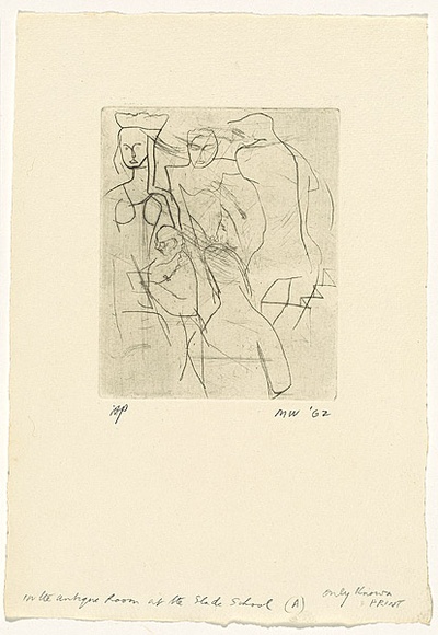 Artist: b'WALKER, Murray' | Title: b'In the antique room at the Slade School (a)' | Date: 1962 | Technique: b'drypoint, printed in black ink, from one plate' Artist: b'WALKER, Murray' | Title: b'In the antique room at the Slade School (a)' | Date: 1962 | Technique: b'drypoint, printed in black ink, from one plate'