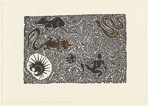 Title: b'Lagau Uruil.' | Date: 2001 | Technique: b'linocut, printed in colour, from one block'