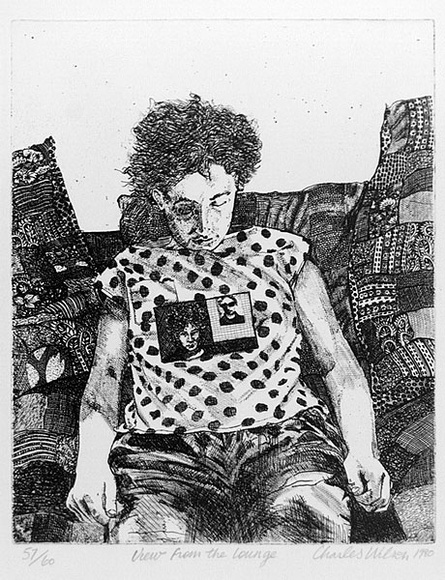 Artist: b'Wilson, Charles.' | Title: b'View from the lounge' | Date: 1980 | Technique: b'etching and roulette, printed in black ink, from one plate' Artist: b'Wilson, Charles.' | Title: b'View from the lounge' | Date: 1980 | Technique: b'etching and roulette, printed in black ink, from one plate'