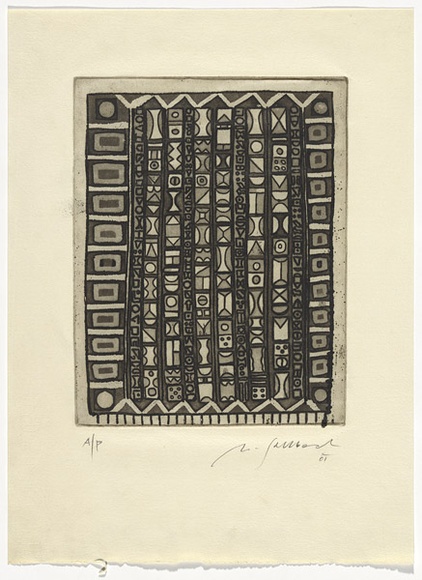 Artist: b'SELLBACH, Udo' | Title: b'(Pattern)' | Date: (1967) | Technique: b'etching and aquatint, printed in black ink, from one plate with plate-tone' Artist: b'SELLBACH, Udo' | Title: b'(Pattern)' | Date: (1967) | Technique: b'etching and aquatint, printed in black ink, from one plate with plate-tone'