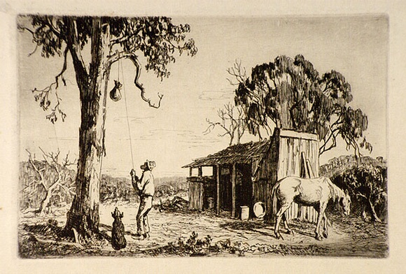 Artist: b'LINDSAY, Lionel' | Title: b'The bush safe' | Date: 1925 | Technique: b'etching, printed in black ink, from one plate' | Copyright: b'Courtesy of the National Library of Australia' Artist: b'LINDSAY, Lionel' | Title: b'The bush safe' | Date: 1925 | Technique: b'etching, printed in black ink, from one plate' | Copyright: b'Courtesy of the National Library of Australia'