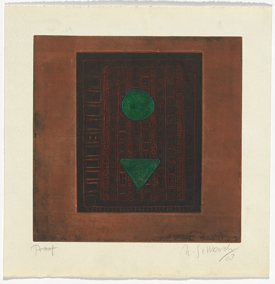 Artist: b'SELLBACH, Udo' | Title: b'(Pattern with border)' | Date: 1967 | Technique: b'etching, aquatint printed in colour from two? plates' Artist: b'SELLBACH, Udo' | Title: b'(Pattern with border)' | Date: 1967 | Technique: b'etching, aquatint printed in colour from two? plates'