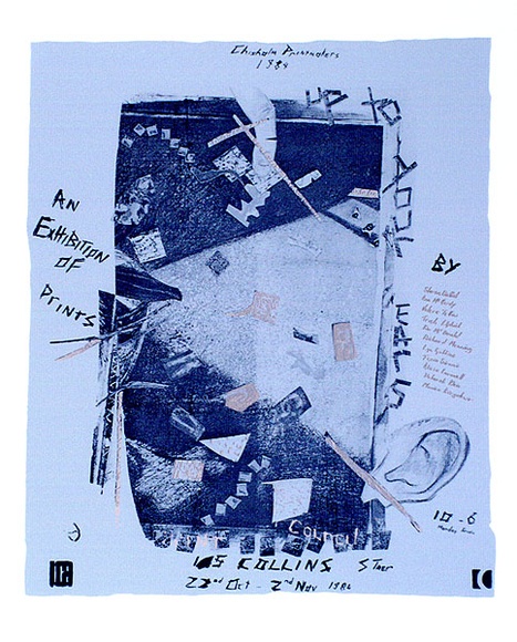 Artist: b'Chisholm Students.' | Title: b'Exhibition poster: Up to your ears.' | Date: c.1980 | Technique: b'screenprint, printed in colour, from multiple stencils' Artist: b'Chisholm Students.' | Title: b'Exhibition poster: Up to your ears.' | Date: c.1980 | Technique: b'screenprint, printed in colour, from multiple stencils'