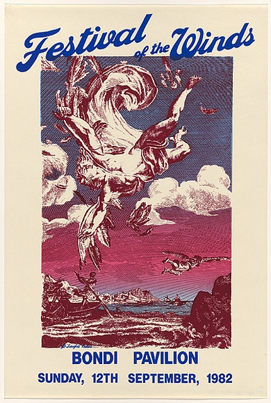 Artist: b'Debenham, Pam.' | Title: b'Festival of the winds. Bondi Pavillion, 1982.' | Date: 1982, September | Technique: b'screenprint, printed in colour, from three stencils' Artist: b'Debenham, Pam.' | Title: b'Festival of the winds. Bondi Pavillion, 1982.' | Date: 1982, September | Technique: b'screenprint, printed in colour, from three stencils'