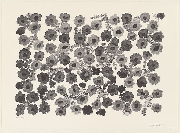 Artist: b'Huddleston, Joyce.' | Title: b'not titled (flowers)' | Date: 2000, November | Technique: b'lithograph, printed in black ink, from one aluminium plate' Artist: b'Huddleston, Joyce.' | Title: b'not titled (flowers)' | Date: 2000, November | Technique: b'lithograph, printed in black ink, from one aluminium plate'