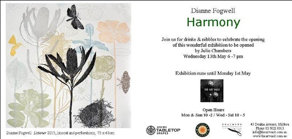 Artist: b'Fogwell, Dianne.' | Title: b'Invitation | Dianne Fogwell: Harmony. Mildura, Victoria: The Art Vault, 13 May - 1 June 2015.' Artist: b'Fogwell, Dianne.' | Title: b'Invitation | Dianne Fogwell: Harmony. Mildura, Victoria: The Art Vault, 13 May - 1 June 2015.'