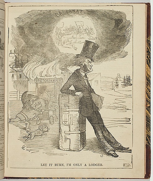 Artist: b'Calvert, Samuel.' | Title: bLet it burn, I'm only a lodger. | Date: 1855 | Technique: b'wood-engraving, printed in black ink, from one block' Artist: b'Calvert, Samuel.' | Title: bLet it burn, I'm only a lodger. | Date: 1855 | Technique: b'wood-engraving, printed in black ink, from one block'